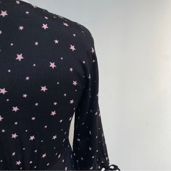 Hush Star Print Susannah Dress Size 8 Black Pink Star 3/4 Sleeve Button Viscose - Picture 8 of 13